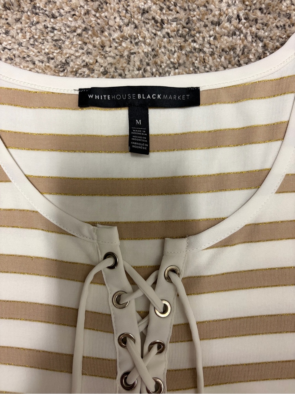 White House Black Market Cream and White Striped Lace-Up Tank - Picture 2 of 3